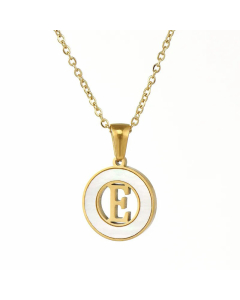 Fashion Round Letter Stainless Steel Pendant Inlay Shell Necklace Colorza