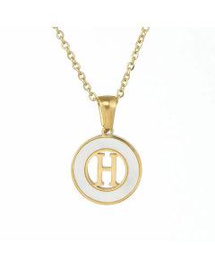 Fashion Round Letter Stainless Steel Pendant Inlay Shell Necklace Colorza