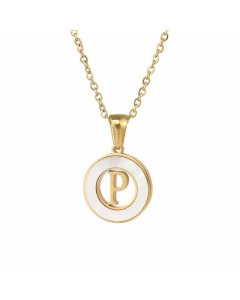 Fashion Round Letter Stainless Steel Pendant Inlay Shell Necklace Colorza