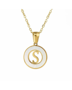 Fashion Round Letter Stainless Steel Pendant Inlay Shell Necklace Colorza