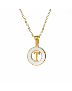 Fashion Round Letter Stainless Steel Pendant Inlay Shell Necklace Colorza