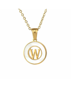 Fashion Round Letter Stainless Steel Pendant Inlay Shell Necklace Colorza