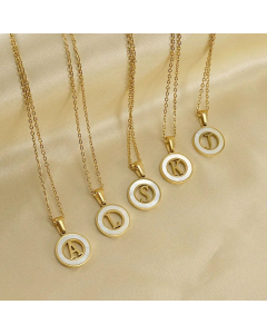 Fashion Round Letter Stainless Steel Pendant Inlay Shell Necklace Colorza