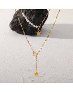 Fashion Inlay Artificial Pearls Stainless Steel Necklaces Star Stainless Steel Necklace Colorza