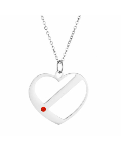 Lettering Heart Shape Stainless Steel Hollow Out Artificial Rhinestones Pendant Necklace-Steel Color-01