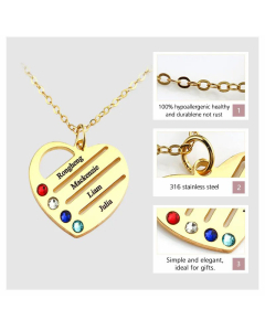 Lettering Heart Shape Stainless Steel Hollow Out Artificial Rhinestones Pendant Necklace-Gold Color-01
