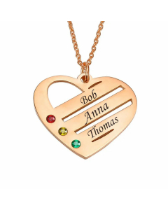 Lettering Heart Shape Stainless Steel Hollow Out Artificial Rhinestones Pendant Necklace-Rose Gold Color-01