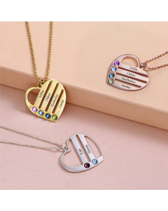 Lettering Heart Shape Stainless Steel Hollow Out Artificial Rhinestones Pendant Necklace