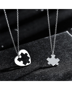 Fashion Building Block Heart Pendant Necklace Polishing Outer Heart Stainless Steel Necklace