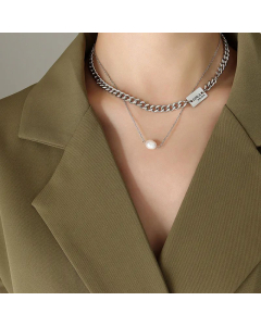 Niche Lettering Square Titanium Steel Necklace Pearl Stainless Steel Necklaces