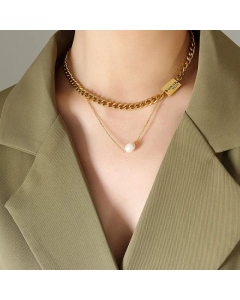 Niche Lettering Square Titanium Steel Necklace Pearl Stainless Steel Necklaces