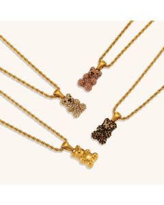 Cute Plating Zircon Bear Stainless Steel Necklace Wholesale