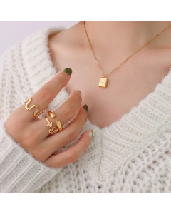 Retro Inlay Zircon Stainless Steel Necklaces Square Water Droplets Titanium Steel Pendant Necklace-Gold Color-01