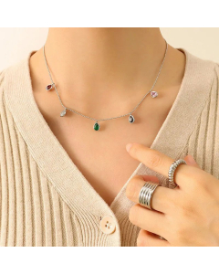 Fashion Colourful Water Droplets Titanium Steel Necklace Inlaid Zircon Stainless Steel Necklaces