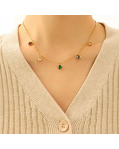 Fashion Colourful Water Droplets Titanium Steel Necklace Inlaid Zircon Stainless Steel Necklaces