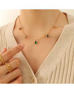 Fashion Colourful Water Droplets Titanium Steel Necklace Inlaid Zircon Stainless Steel Necklaces