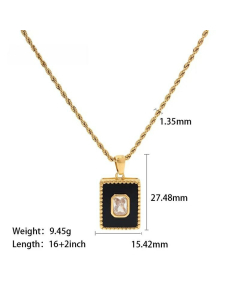 Classic Square Stainless Steel Inlay Zircon Pendant Necklace
