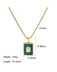 Classic Square Stainless Steel Inlay Zircon Pendant Necklace