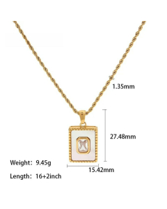 Classic Square Stainless Steel Inlay Zircon Pendant Necklace