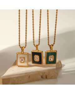 Classic Square Stainless Steel Inlay Zircon Pendant Necklace