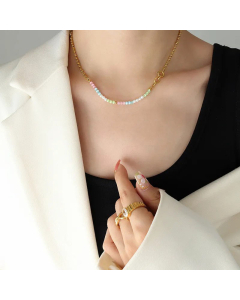 Minimalism Titanium Steel Necklace Inlay Artificial Pearls Opal Stainless Steel Necklaces