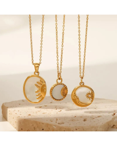 Retro Geometric Sun Moon Stars Stainless Steel Plating Pendant Necklace