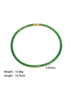 Modern Style Inlaid Zircon Necklace Geometric Stainless Steel Colorza-01-Green