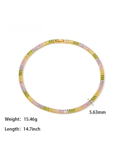 Modern Style Inlaid Zircon Necklace Geometric Stainless Steel Colorza-01-Multi-color
