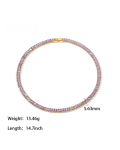 Modern Style Inlaid Zircon Necklace Geometric Stainless Steel Colorza-01-Purple