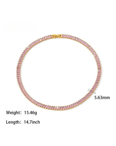Modern Style Inlaid Zircon Necklace Geometric Stainless Steel Colorza-01-Pink