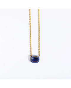 Fashion Inlay Zircon Earrings Square Pendent Stainless Steel Necklace-01-Blue