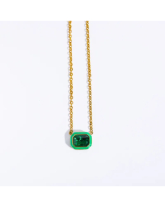 Fashion Inlay Zircon Earrings Square Pendent Stainless Steel Necklace-01-Green