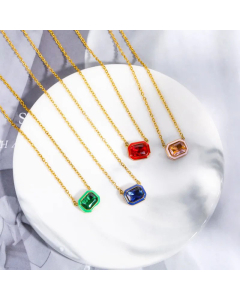 Fashion Inlay Zircon Earrings Square Pendent Stainless Steel Necklace
