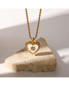 Retro Plating Zircon Pendant Necklace Geometric Heart Shape Stainless Steel 