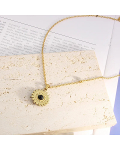 Simple Style Geometric Stainless Steel Inlay Natural Stone Earrings Necklace Colorza-01-Black