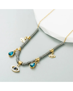 Fashion Eye Petal Titanium Steel Plating Artificial Gemstones Pendant Necklace Colorza