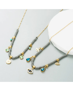 Fashion Eye Petal Titanium Steel Plating Artificial Gemstones Pendant Necklace Colorza