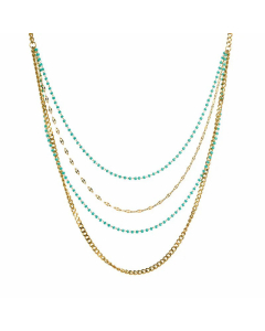 Retro Blue and Green Bead Titanium Steel Gold Plated Layered Necklaces 1 Set