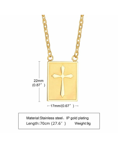 Fashion Square Cross Titanium Steel Plating Pendant Necklace Colorza-Gold Color
