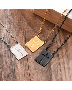 Fashion Square Cross Titanium Steel Plating Pendant Necklace Colorza