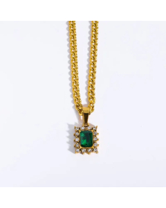 Fashion Inlay Zircon Pendant Necklace Square Titanium Steel Colorza