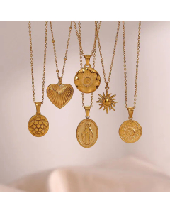 Retro Tortoise Sun Heart Shape Stainless Steel Colorza Plating Gold Plated Necklace 