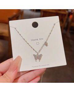 Texture Butterfly Pendent Titanium Steel Inlaid Zircon Necklace