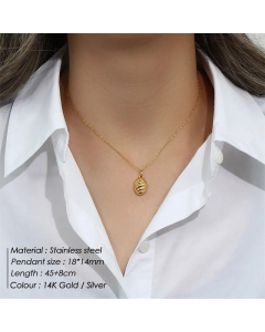 Simple Style Oval Stainless Steel Plating Pendant Necklace Colorza