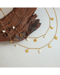 Fashion Luminous Pearl Stainless Steel Necklaces Star Moon Titanium Steel Necklace Colorza