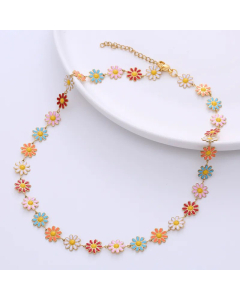 Fashion Flower Stainless Steel Epoxy Plating Chain Necklace