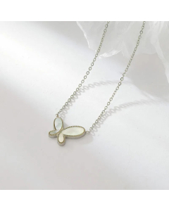 Minimalism Butterfly Titanium Steel Necklace Inlay Shell Stainless Steel Necklaces-White-Steel Color