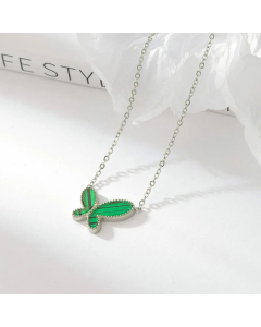 Minimalism Butterfly Titanium Steel Necklace Inlay Shell Stainless Steel Necklaces-Green-Steel Color