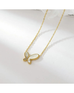 Minimalism Butterfly Titanium Steel Necklace Inlay Shell Stainless Steel Necklaces-White-Gold Color