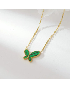 Minimalism Butterfly Titanium Steel Necklace Inlay Shell Stainless Steel Necklaces-Green-Gold Color